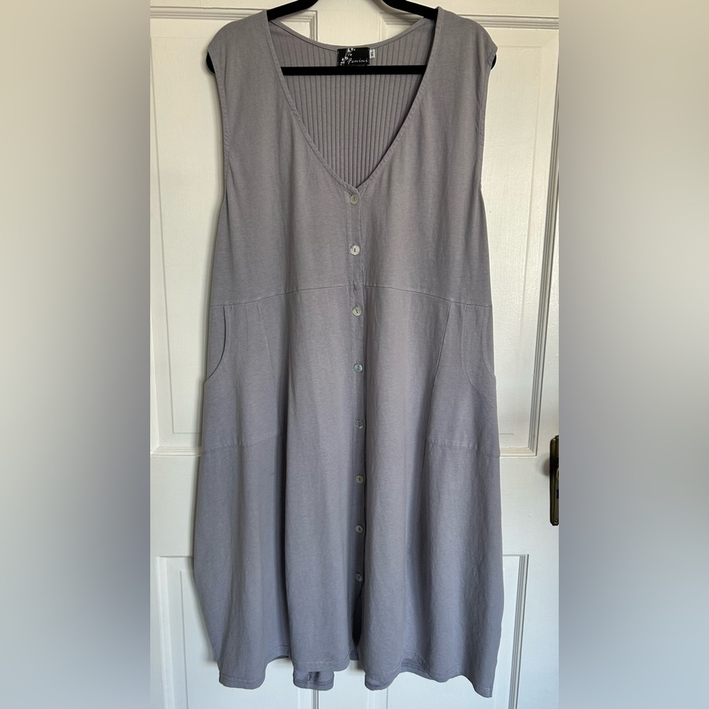 Women’s Long Billowy Balloon Dress Size XL Gray 100% Cotton Made in Italy Baggy